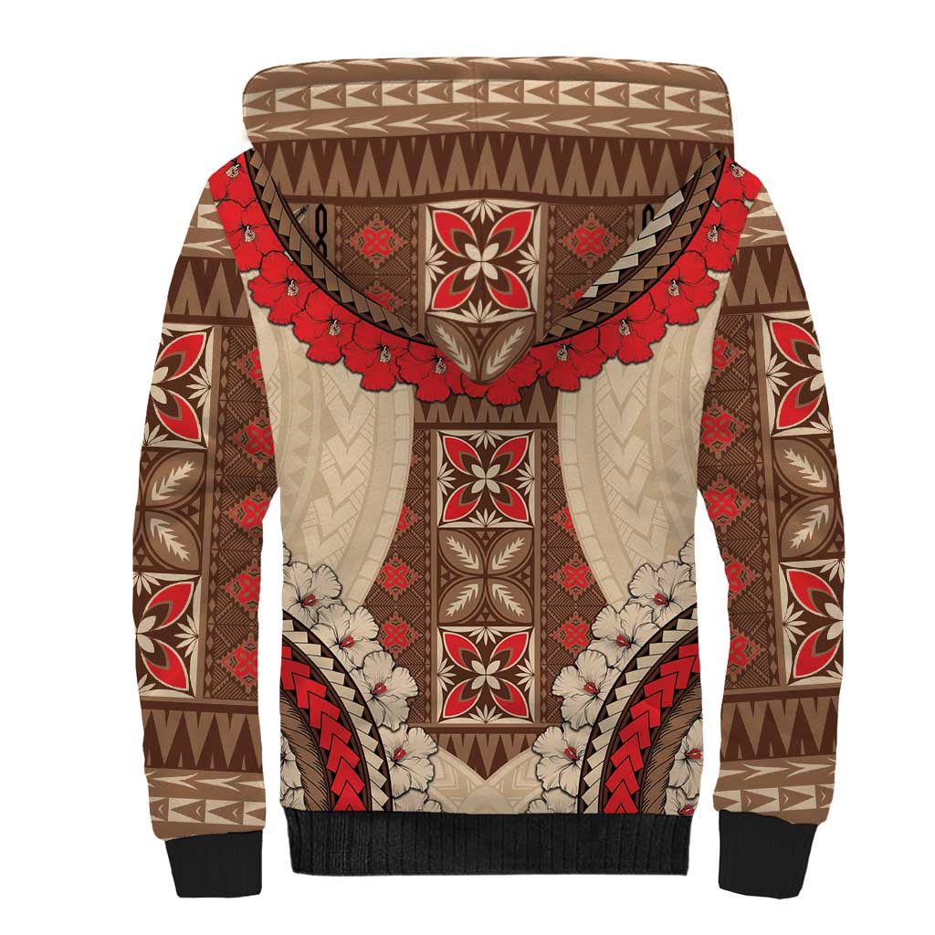 Samoa Language Week Sherpa Hoodie Samoan Motif With Red Hibiscus LT05 - Polynesian Pride