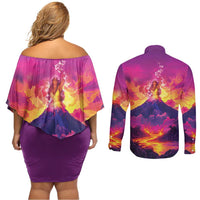 Hawaii Kilauea Volcano Couples Matching Off Shoulder Short Dress and Long Sleeve Button Shirt There Is Pele Goddess Of The Volcano LT05 - Polynesian Pride