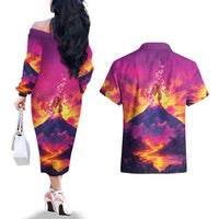 Hawaii Kilauea Volcano Couples Matching Off The Shoulder Long Sleeve Dress and Hawaiian Shirt There Is Pele Goddess Of The Volcano LT05 - Polynesian Pride