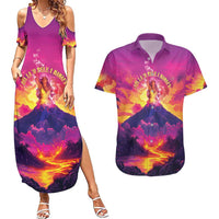 Hawaii Kilauea Volcano Couples Matching Summer Maxi Dress and Hawaiian Shirt There Is Pele Goddess Of The Volcano LT05 Purple - Polynesian Pride