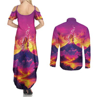 Hawaii Kilauea Volcano Couples Matching Summer Maxi Dress and Long Sleeve Button Shirt There Is Pele Goddess Of The Volcano LT05 - Polynesian Pride