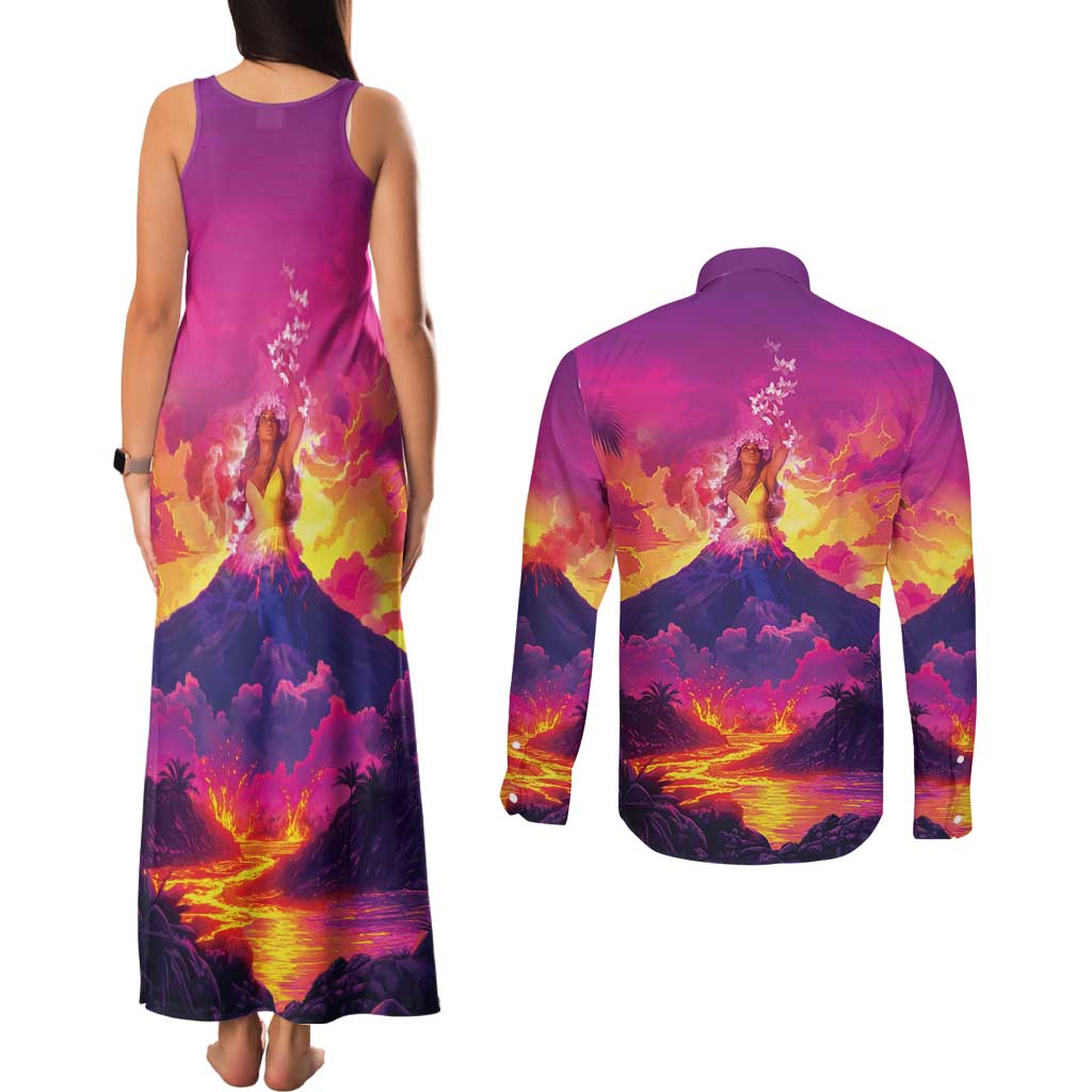 Hawaii Kilauea Volcano Couples Matching Tank Maxi Dress and Long Sleeve Button Shirt There Is Pele Goddess Of The Volcano LT05 - Polynesian Pride