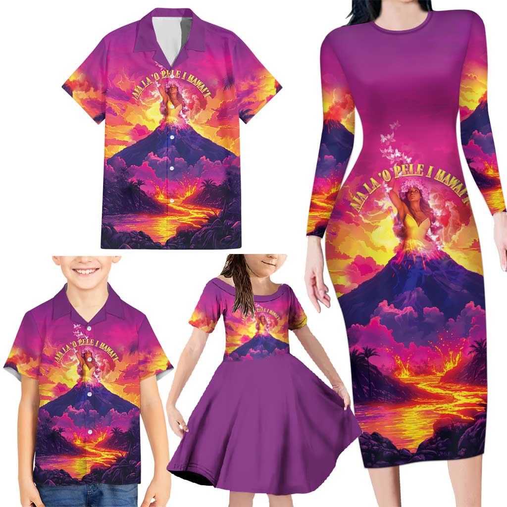 Hawaii Kilauea Volcano Family Matching Long Sleeve Bodycon Dress and Hawaiian Shirt There Is Pele Goddess Of The Volcano LT05 - Polynesian Pride