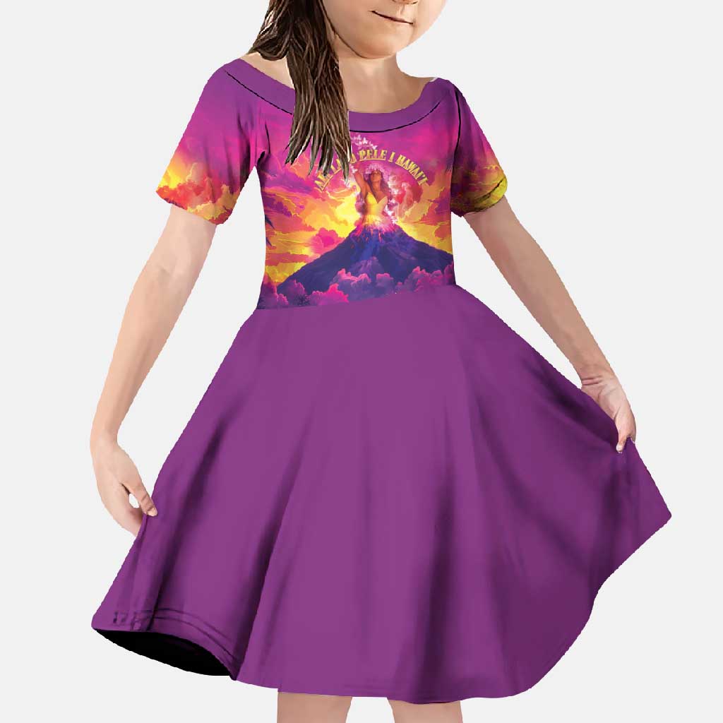 Hawaii Kilauea Volcano Family Matching Mermaid Dress and Hawaiian Shirt There Is Pele Goddess Of The Volcano LT05 Daughter's Dress Purple - Polynesian Pride
