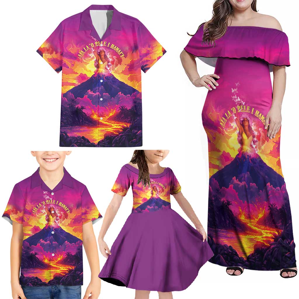 Hawaii Kilauea Volcano Family Matching Off Shoulder Maxi Dress and Hawaiian Shirt There Is Pele Goddess Of The Volcano LT05 - Polynesian Pride