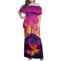 Hawaii Kilauea Volcano Family Matching Off Shoulder Maxi Dress and Hawaiian Shirt There Is Pele Goddess Of The Volcano LT05 Mom's Dress Purple - Polynesian Pride