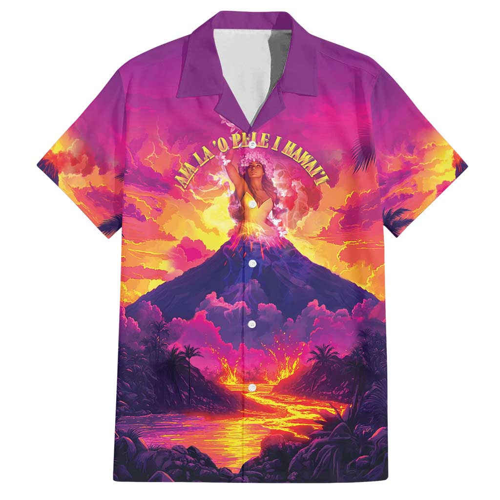 Hawaii Kilauea Volcano Family Matching Off Shoulder Short Dress and Hawaiian Shirt There Is Pele Goddess Of The Volcano LT05 Dad's Shirt - Short Sleeve Purple - Polynesian Pride