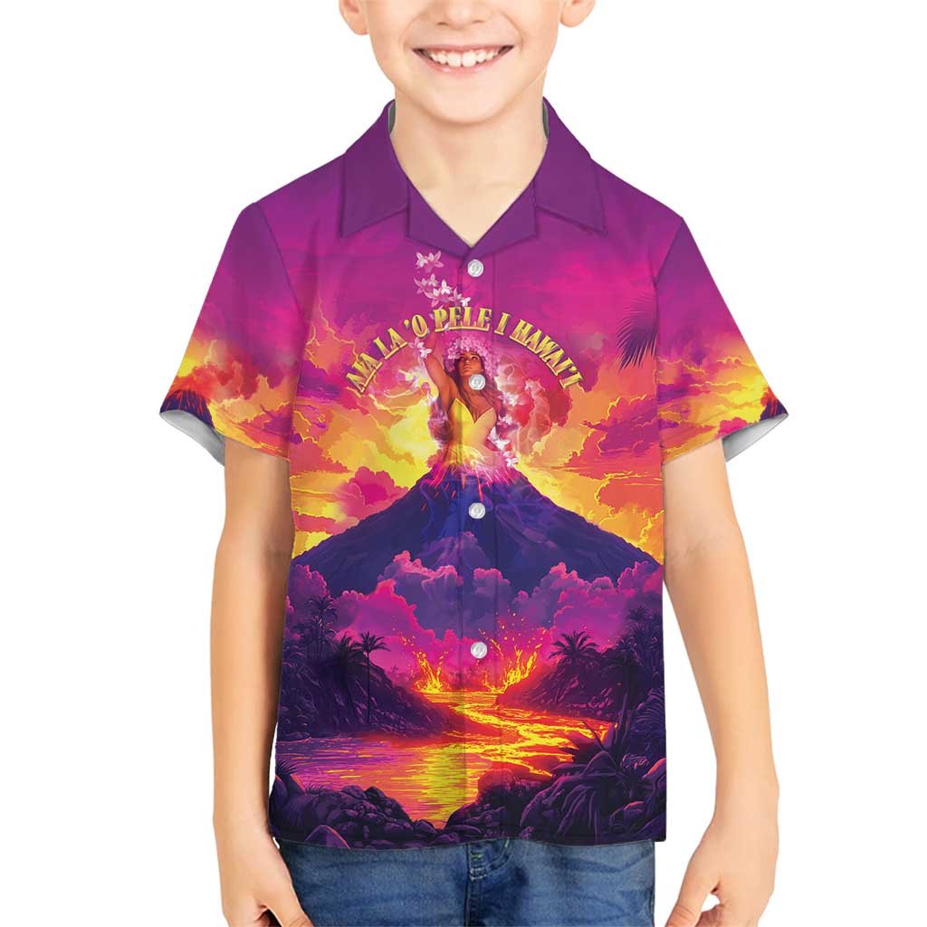 Hawaii Kilauea Volcano Family Matching Puletasi and Hawaiian Shirt There Is Pele Goddess Of The Volcano LT05 Son's Shirt Purple - Polynesian Pride