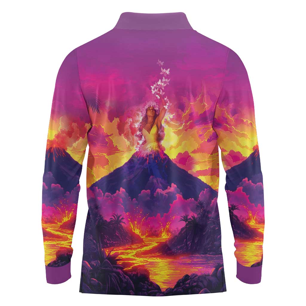 Hawaii Kilauea Volcano Long Sleeve Polo Shirt There Is Pele Goddess Of The Volcano LT05 - Polynesian Pride