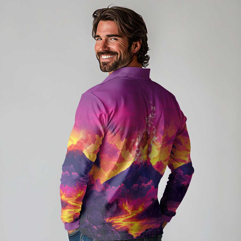 Hawaii Kilauea Volcano Long Sleeve Polo Shirt There Is Pele Goddess Of The Volcano LT05 - Polynesian Pride
