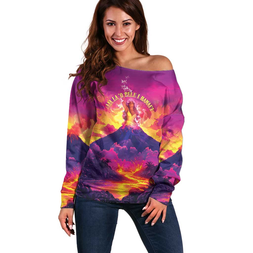 Hawaii Kilauea Volcano Off Shoulder Sweater There Is Pele Goddess Of The Volcano - Polynesian Pride