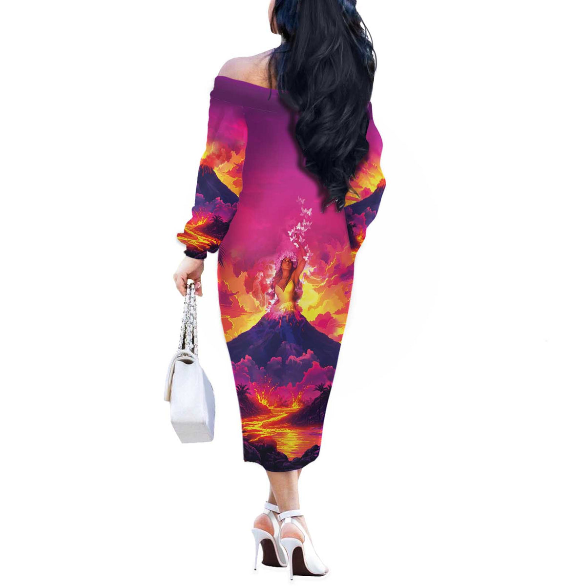 Hawaii Kilauea Volcano Off The Shoulder Long Sleeve Dress There Is Pele Goddess Of The Volcano LT05 - Polynesian Pride
