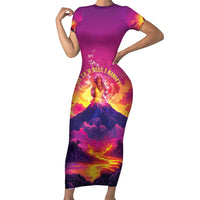 Hawaii Kilauea Volcano Short Sleeve Bodycon Dress There Is Pele Goddess Of The Volcano LT05 Long Dress Purple - Polynesian Pride