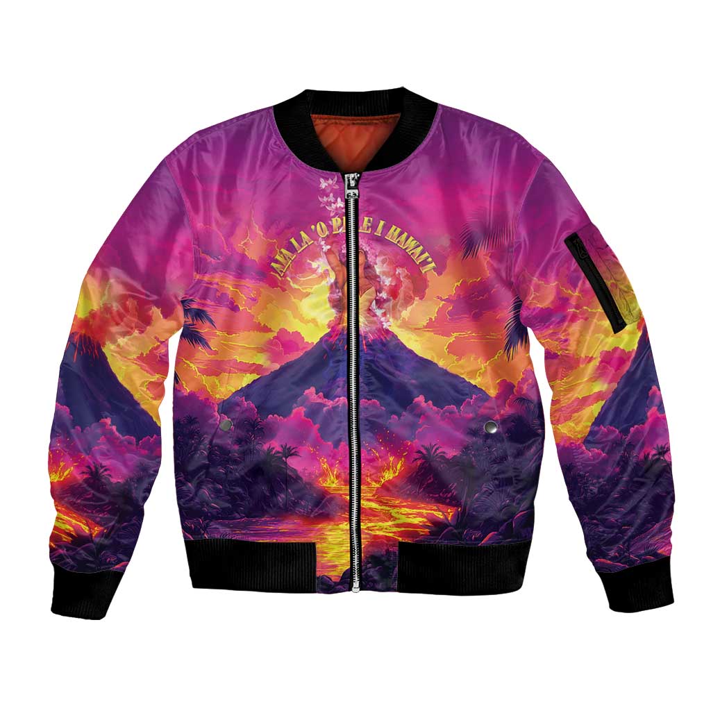 Hawaii Kilauea Volcano Sleeve Zip Bomber Jacket There Is Pele Goddess Of The Volcano LT05 Unisex Purple - Polynesian Pride