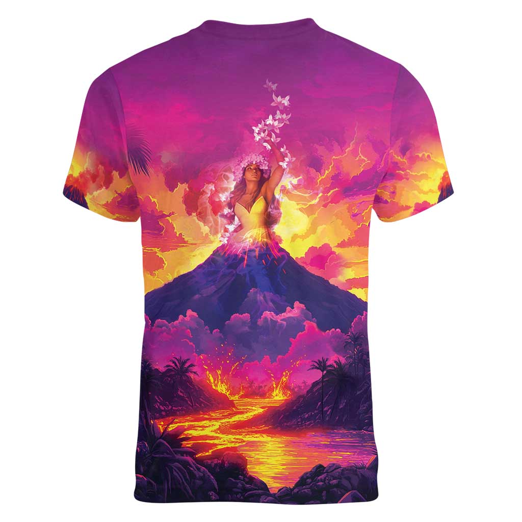 Hawaii Kilauea Volcano Women V-Neck T-Shirt There Is Pele Goddess Of The Volcano LT05 - Polynesian Pride