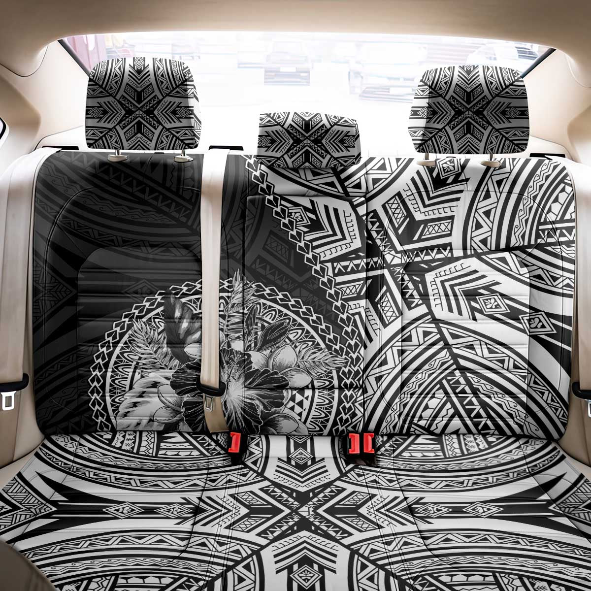 Hibiscus With Black Austronesian Tattoo Pattern Back Car Seat Cover LT05 - Polynesian Pride