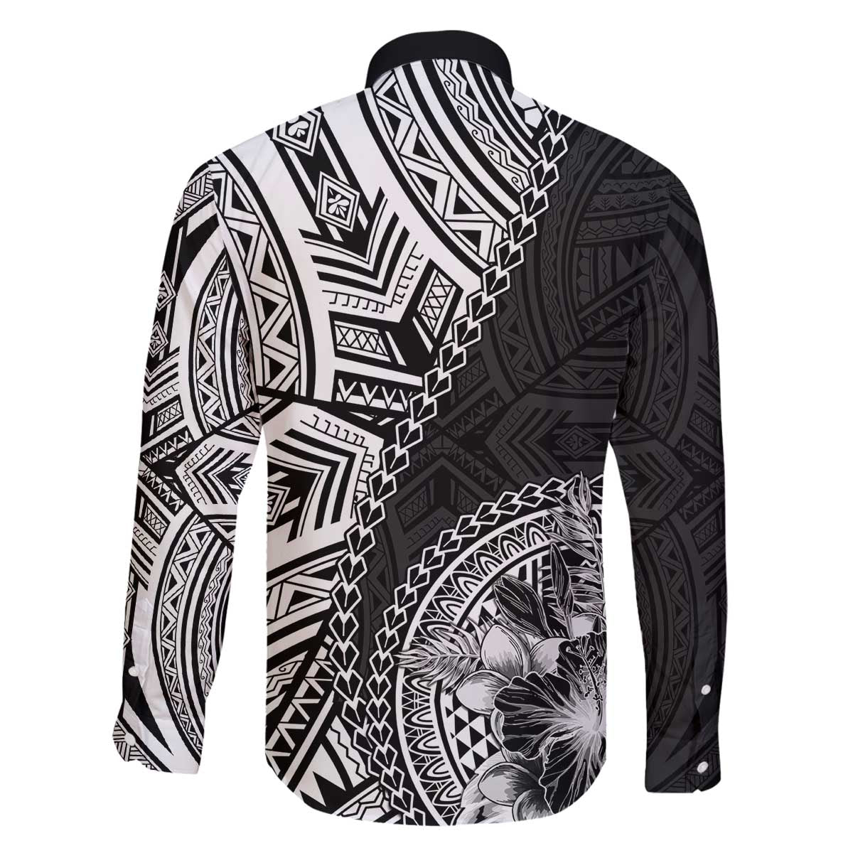 Hibiscus With Black Austronesian Tattoo Pattern Family Matching Off The Shoulder Long Sleeve Dress and Hawaiian Shirt LT05 - Polynesian Pride