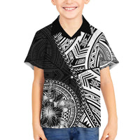 Hibiscus With Black Austronesian Tattoo Pattern Family Matching Off The Shoulder Long Sleeve Dress and Hawaiian Shirt LT05 Son's Shirt Black - Polynesian Pride