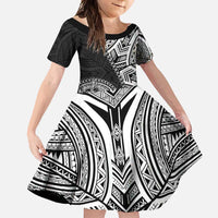 Hibiscus With Black Austronesian Tattoo Pattern Family Matching Summer Maxi Dress and Hawaiian Shirt LT05 Daughter's Dress Black - Polynesian Pride