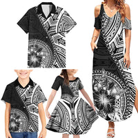 Hibiscus With Black Austronesian Tattoo Pattern Family Matching Summer Maxi Dress and Hawaiian Shirt LT05 - Polynesian Pride