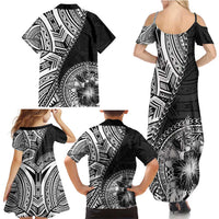 Hibiscus With Black Austronesian Tattoo Pattern Family Matching Summer Maxi Dress and Hawaiian Shirt LT05 - Polynesian Pride