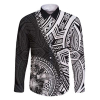 Hibiscus With Black Austronesian Tattoo Pattern Family Matching Summer Maxi Dress and Hawaiian Shirt LT05 Dad's Shirt - Long Sleeve Black - Polynesian Pride