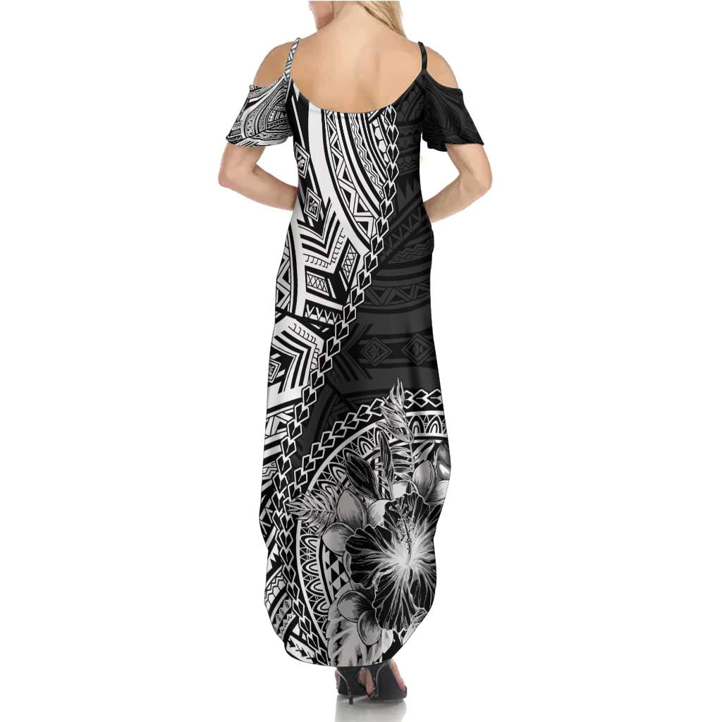 Hibiscus With Black Austronesian Tattoo Pattern Family Matching Summer Maxi Dress and Hawaiian Shirt LT05 - Polynesian Pride