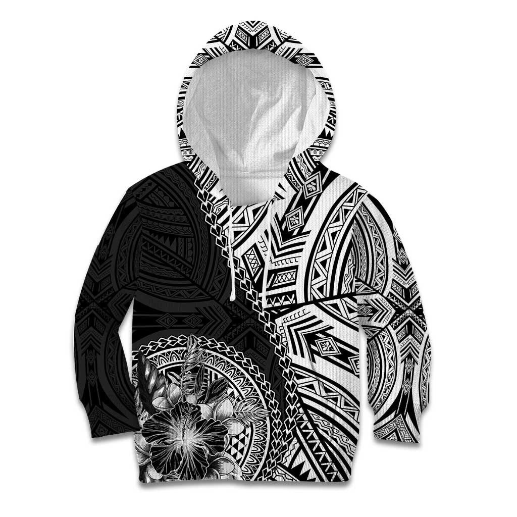 Hibiscus With Black Austronesian Tattoo Pattern Kid Hoodie LT05 Hoodie Black - Polynesian Pride