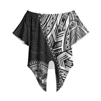 Hibiscus With Black Austronesian Tattoo Pattern Off Shoulder Wrap Waist Top LT05 Black - Polynesian Pride