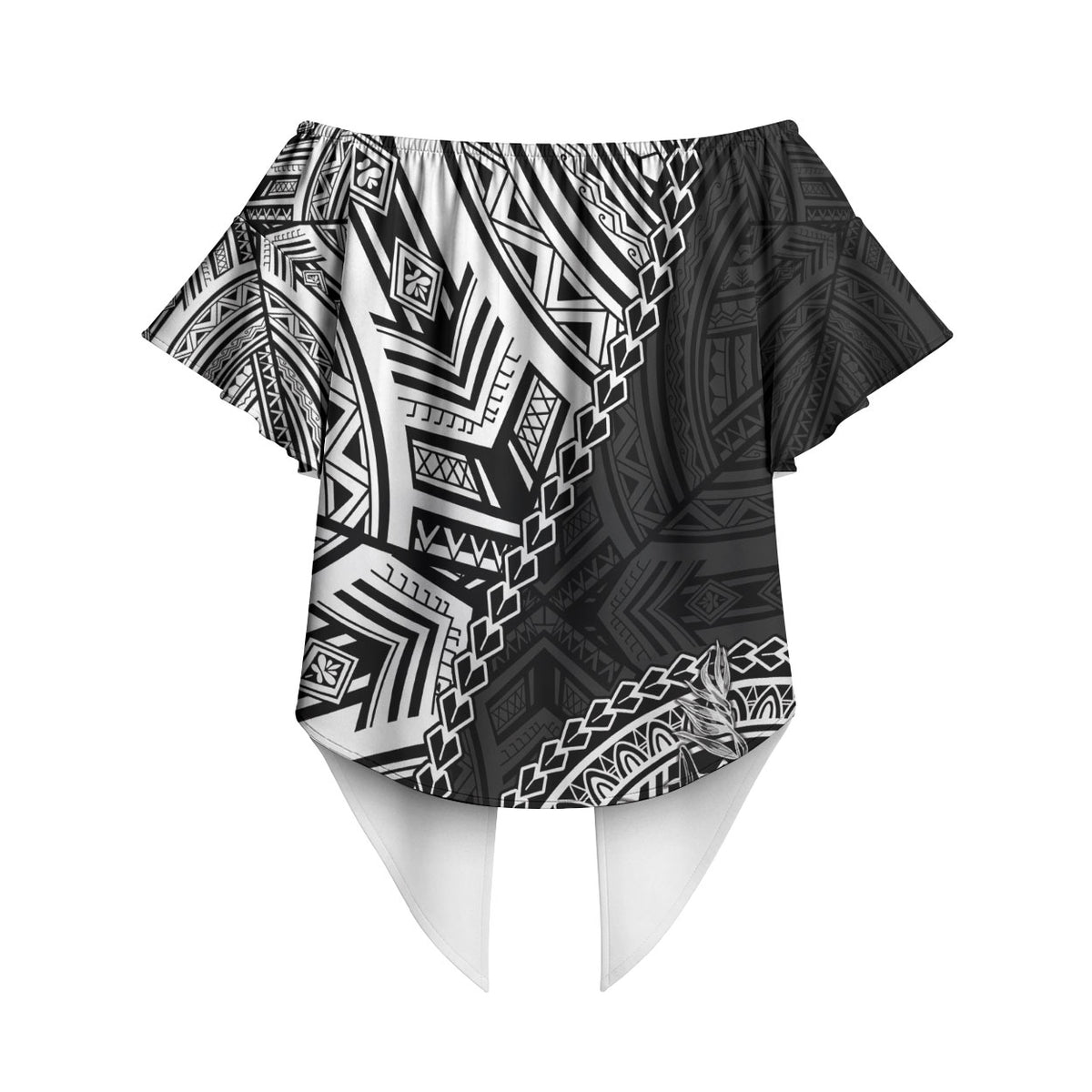 Hibiscus With Black Austronesian Tattoo Pattern Off Shoulder Wrap Waist Top LT05 - Polynesian Pride