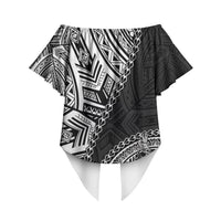 Hibiscus With Black Austronesian Tattoo Pattern Off Shoulder Wrap Waist Top LT05 - Polynesian Pride