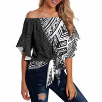 Hibiscus With Black Austronesian Tattoo Pattern Off Shoulder Wrap Waist Top LT05 - Polynesian Pride