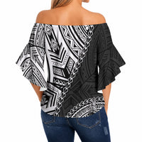 Hibiscus With Black Austronesian Tattoo Pattern Off Shoulder Wrap Waist Top LT05 - Polynesian Pride