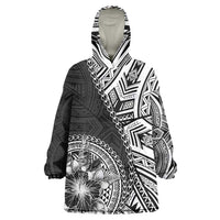 Hibiscus With Black Austronesian Tattoo Pattern Wearable Blanket Hoodie LT05 One Size Black - Polynesian Pride