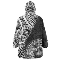 Hibiscus With Black Austronesian Tattoo Pattern Wearable Blanket Hoodie LT05 - Polynesian Pride