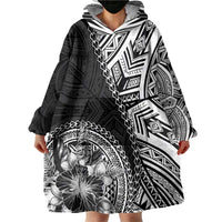 Hibiscus With Black Austronesian Tattoo Pattern Wearable Blanket Hoodie LT05 - Polynesian Pride