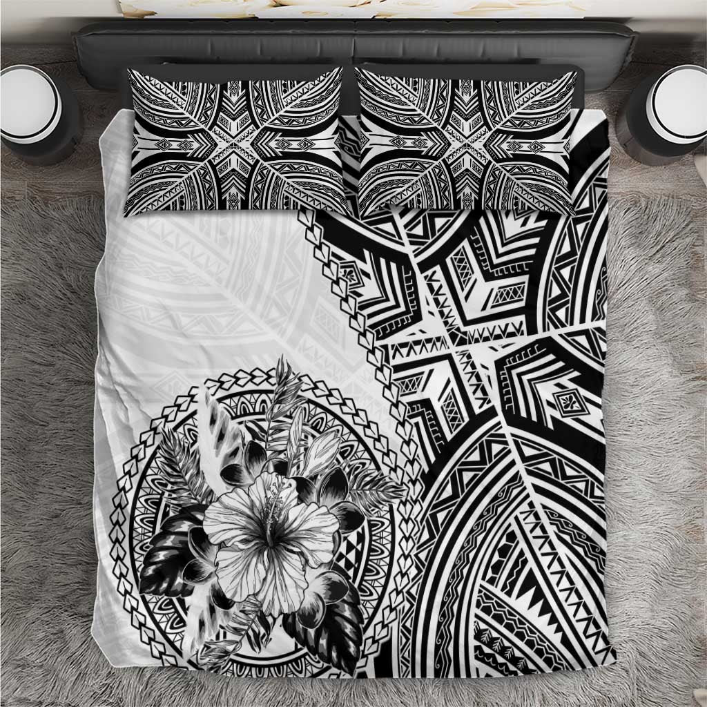 Hibiscus With White Austronesian Tattoo Pattern Bedding Set LT05 White - Polynesian Pride