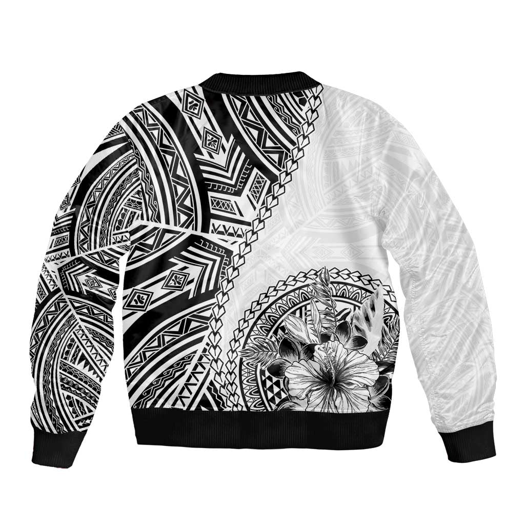 Hibiscus With White Austronesian Tattoo Pattern Bomber Jacket - Polynesian Pride