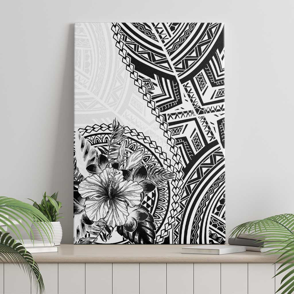 Hibiscus With White Austronesian Tattoo Pattern Canvas Wall Art - Polynesian Pride