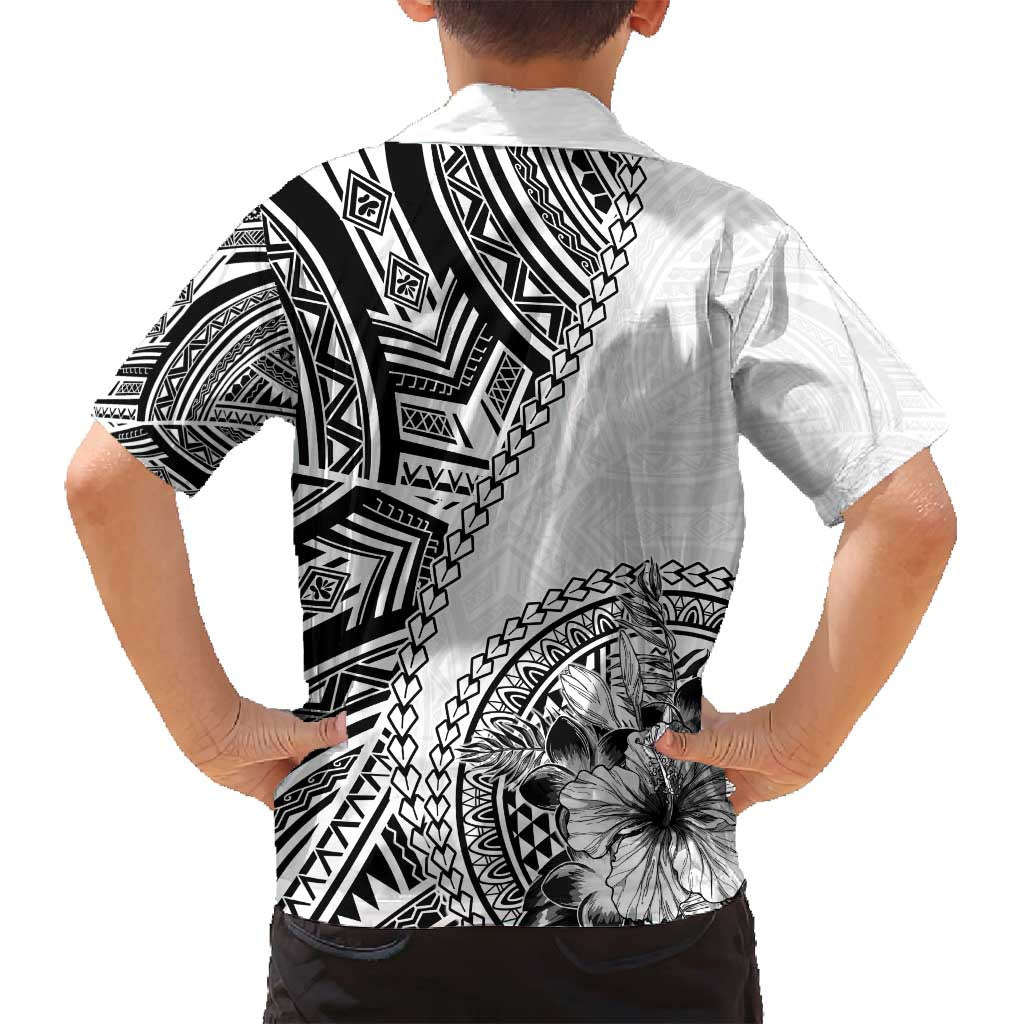 Hibiscus With White Austronesian Tattoo Pattern Family Matching Long Sleeve Bodycon Dress and Hawaiian Shirt - Polynesian Pride