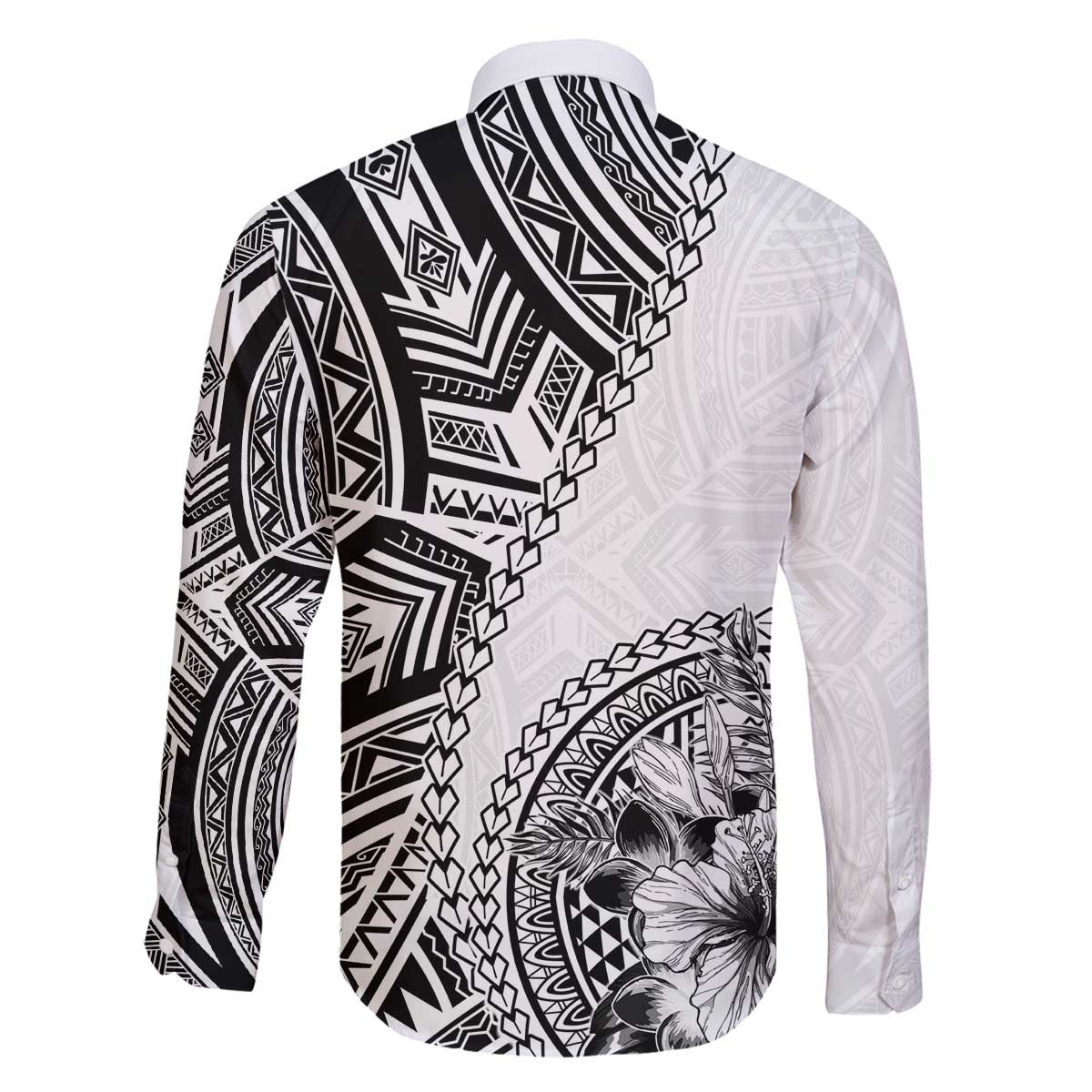 Hibiscus With White Austronesian Tattoo Pattern Family Matching Off The Shoulder Long Sleeve Dress and Hawaiian Shirt LT05 - Polynesian Pride