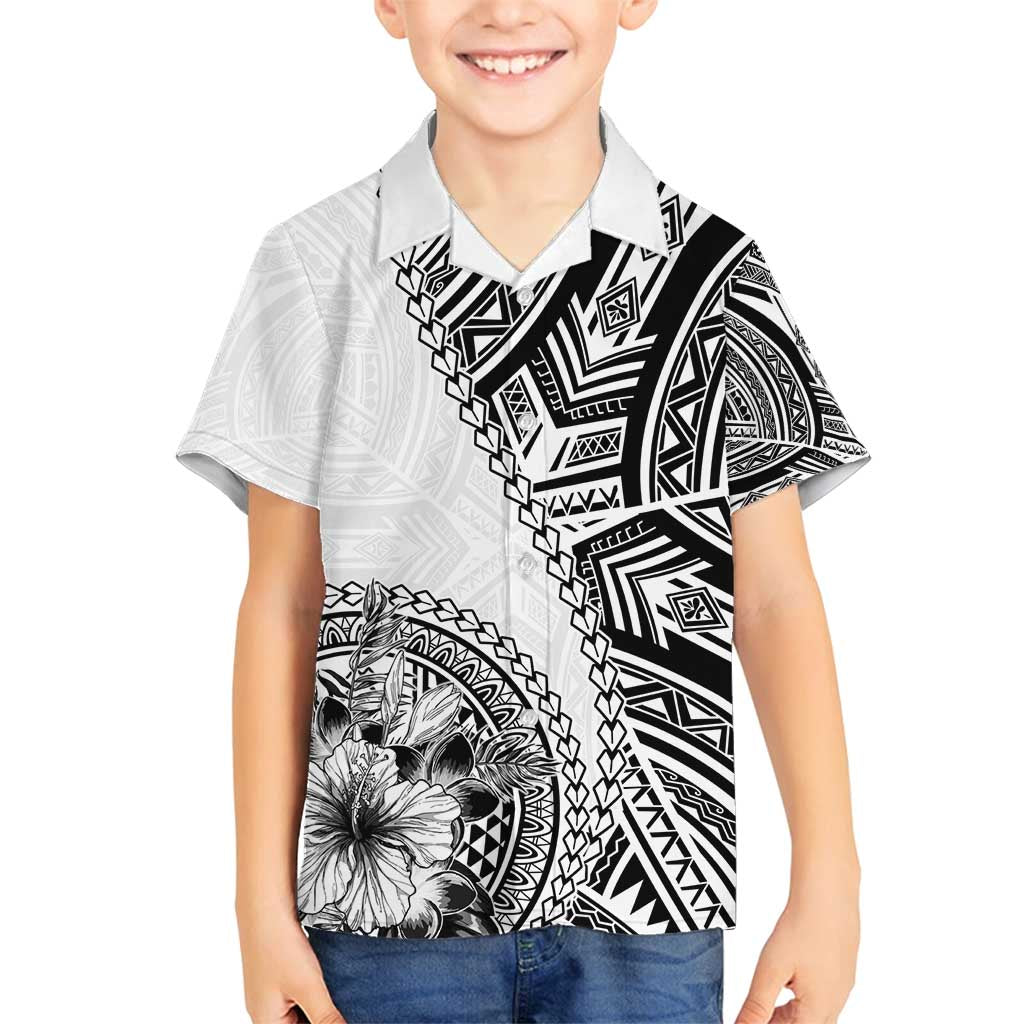 Hibiscus With White Austronesian Tattoo Pattern Family Matching Off Shoulder Short Dress and Hawaiian Shirt - Polynesian Pride