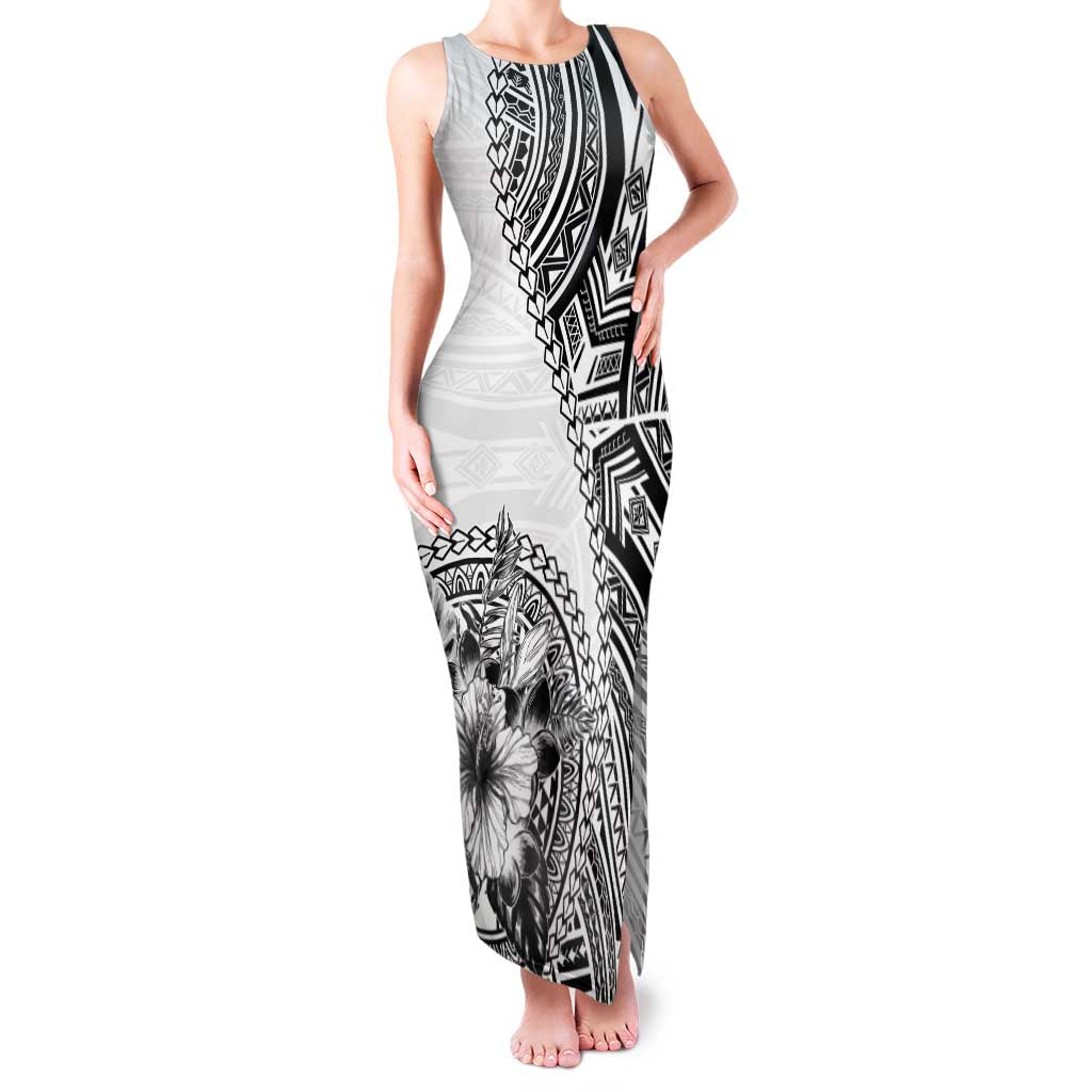 Hibiscus With White Austronesian Tattoo Pattern Family Matching Tank Maxi Dress and Hawaiian Shirt - Polynesian Pride