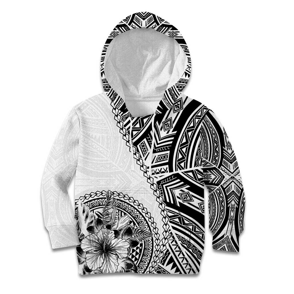 Hibiscus With White Austronesian Tattoo Pattern Kid Hoodie LT05 Hoodie White - Polynesian Pride