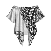 Hibiscus With White Austronesian Tattoo Pattern Off Shoulder Wrap Waist Top LT05 White - Polynesian Pride