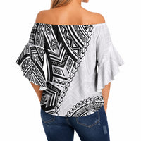 Hibiscus With White Austronesian Tattoo Pattern Off Shoulder Wrap Waist Top LT05 - Polynesian Pride