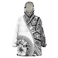 Hibiscus With White Austronesian Tattoo Pattern Wearable Blanket Hoodie LT05 One Size White - Polynesian Pride