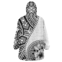 Hibiscus With White Austronesian Tattoo Pattern Wearable Blanket Hoodie LT05 - Polynesian Pride