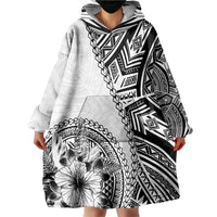 Hibiscus With White Austronesian Tattoo Pattern Wearable Blanket Hoodie LT05 - Polynesian Pride