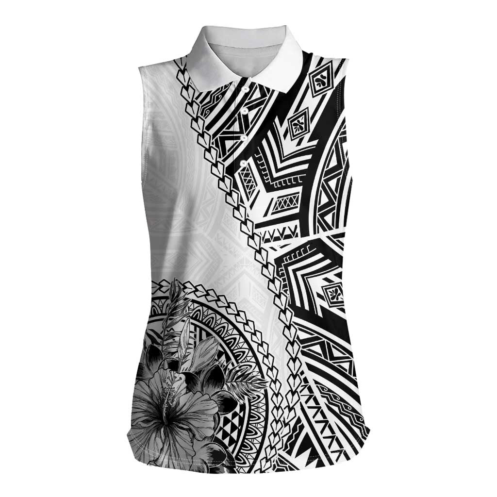 Hibiscus With White Austronesian Tattoo Pattern Women Sleeveless Polo Shirt LT05 Female White - Polynesian Pride